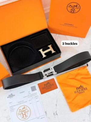 HERM?S Logo Leather Belt Combo ? Dual Buckle BELTS