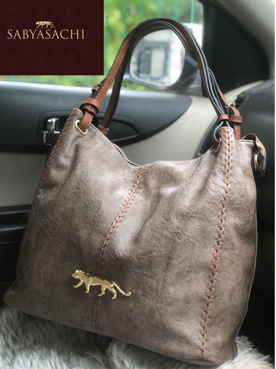 sabyasachi tote bags for women pure leather beize