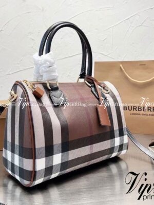 BURBERRY DARK BIRCH BROWN CHECK SPEEDY TOTE BAGS